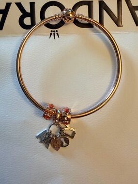 Pandora Rose Gold Bangle Charm Bracelet 8” No Charms
